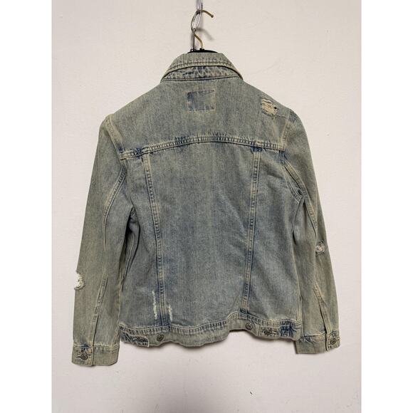 Old Navy Blue Denim Jacket Womens Medium Light Wash Trucker Distressed 1984 - Picture 2 of 13